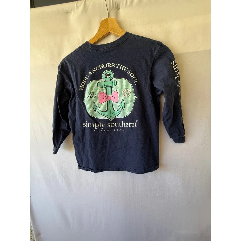Simply Southern Kids Navy‎ Blue Hope Anchors The Soul Long Sleeve Tee Shirt YM